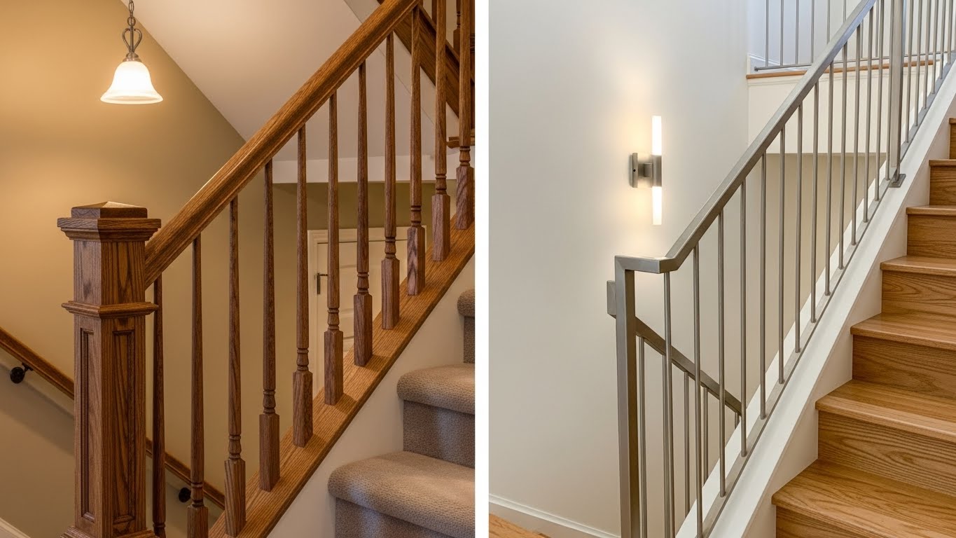 wood vs metal stair railing options for Houston area homes