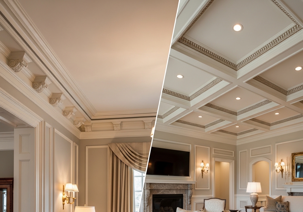 Crown Molding vs. Coffered Ceilings in Houston TX Homes — What Adds More Value?